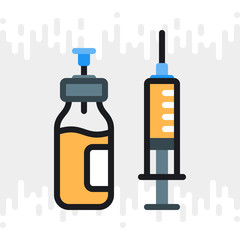 Vaccine bottle with syringe icon. Medical injection or vaccination concept. Simple color version on light gray background