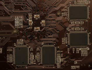 Closeup on electronic devices on boards, background images. Electronic board for computer and...