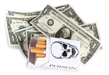 Pack of cigarettes with an image of a skull. Image on dangers of smoking