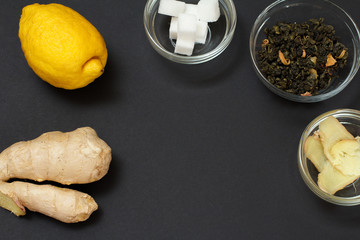 Health remedy foods for cold and flu relief on a black background.