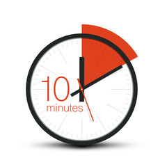 10 Minutes Clock Symbol. Ten Minute Stopwatch Icon. Vector Timer Isolated on White Background.