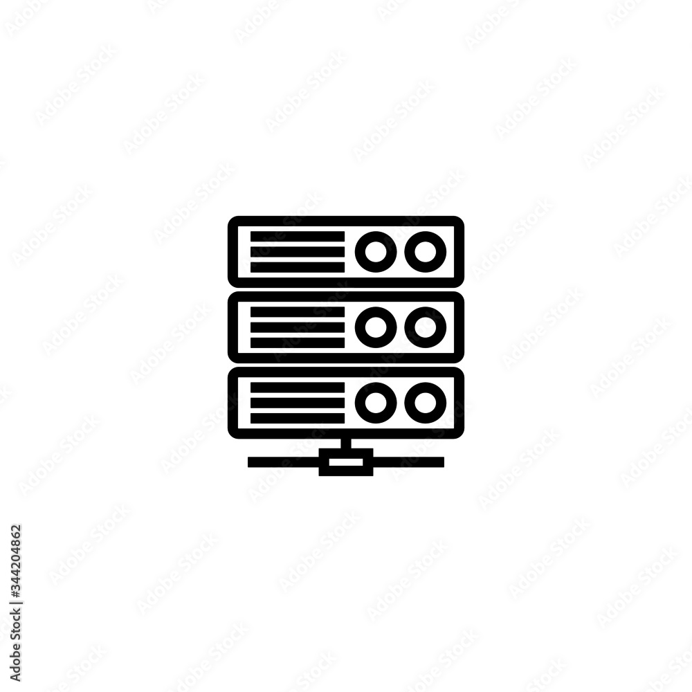 Aufkleber server vector icon in outline, linear style isolated on white background