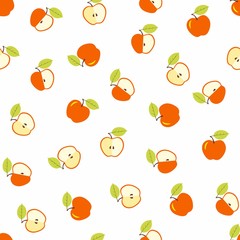 Orange apple with a leaflet seamless pattern. Illustration. Design for fabric, scrapbooking, packaging paper, wallpaper, wrapping, menu