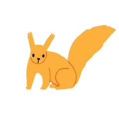 Cute flat style squirrel isolated on white background. Hand drawn orange rodent with big tail. Funny tree squirrel drawing. Simple design for print. Stock vector illustration.