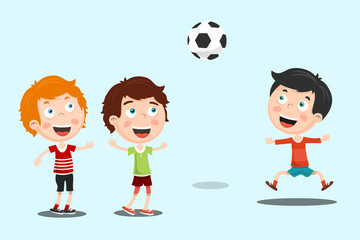 Happy Kids Playing Soccer. School Boys with Football Ball Vector Illustration.