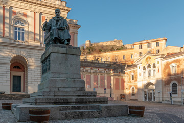 Bernardino Telesio statue in Piazza XV marzo, Swabian castle, Cosenza - Italy