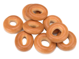 Fresh dry bagels isolated on a white background