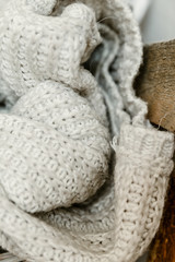 Fototapeta na wymiar folds of beige wool close up