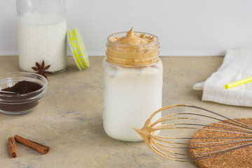 Iced Dalgona Coffee, a trendy fluffy creamy whipped coffee