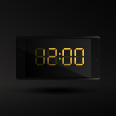 Twelve O'clock New Year Time on Mobile Phone Screen. Midnight Alarm Clock Vector Symbol.