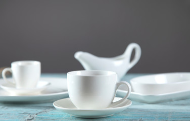 different white dishes on the table