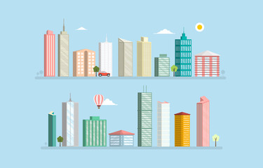 Modern Abstract Buildings Icons Set. Vector Flat Design Skyscrapers. Simple City Illustration.