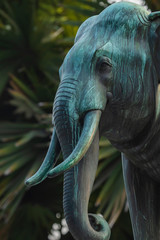 Jakarta, Indonesia - July 14, 2019: Close-up view of the bronze statue of an elephant in the Indonesian National Museum access area, better known as the Elephant Building.
