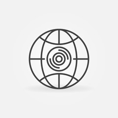 360 camera in earth globe outline icon - vector 360-degree cam concept linear symbol