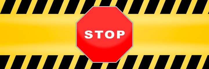 stop sign template with yellow caution police line background