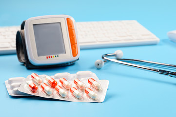 Equipment for measuring blood pressure. The workspace of the doctor.