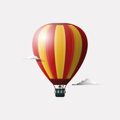 Hot Air Balloon Vector Icon Isolated on Light Sky Background