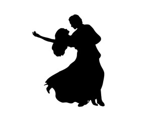 Silhouette of man and woman in dance