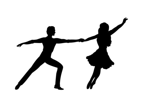 Silhouette of man and woman in dance