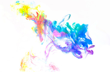 Abstract color mix , color drops in water , drop of Ink color mix paint falling on water Colorful ink in water,