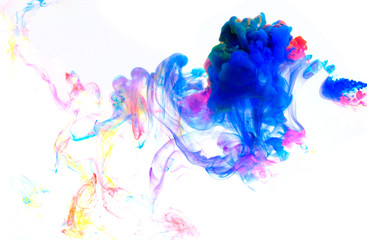 Abstract color mix , color drops in water , drop of Ink color mix paint falling on water Colorful ink in water,