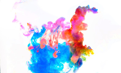 Abstract color mix , color drops in water , drop of Ink color mix paint falling on water Colorful ink in water,