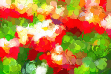 Abstract multicolored spots background. Impressionism spots in red-green tones.