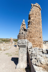 Ruins Gateway Perge ancient city, Antalya, Turkey.