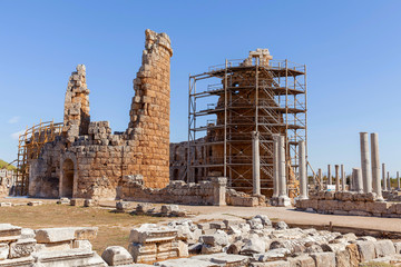 Ruins Gateway Perge ancient city, Antalya, Turkey.