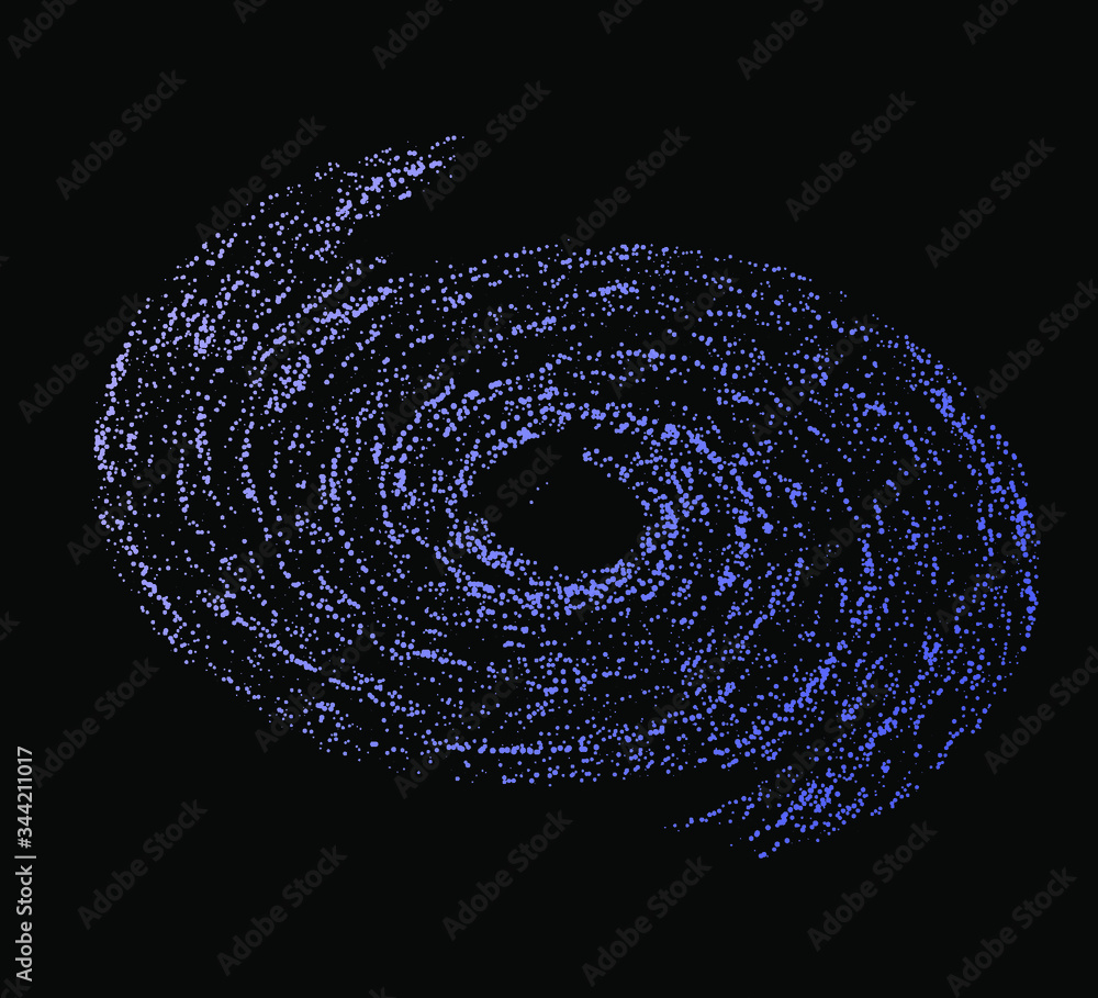 Poster cosmic nebula, swirl and spiral made of dots and particles.