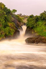 Long exposure of the Murchison waterfall on the Victoria Nile at sunset, Uganda.