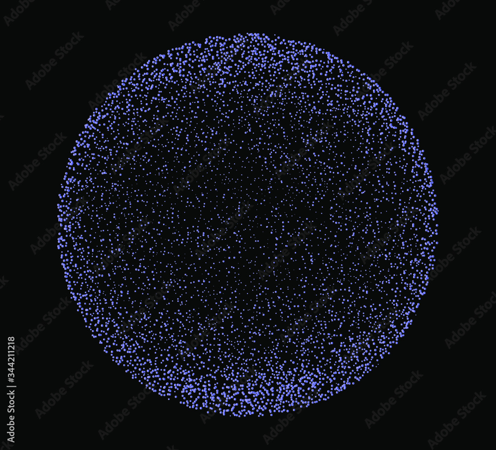 Aufkleber Dotted sphere, globe made of particles on dark background. Conceptual abstract image of high tech systems, science, cosmic bodies.