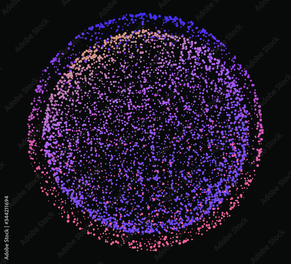Aufkleber Dotted sphere, globe made of particles on dark background. Conceptual abstract image of high tech systems, science, cosmic bodies.