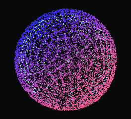 Dotted sphere, globe made of particles on dark background. Conceptual abstract image of high tech systems, science, cosmic bodies.