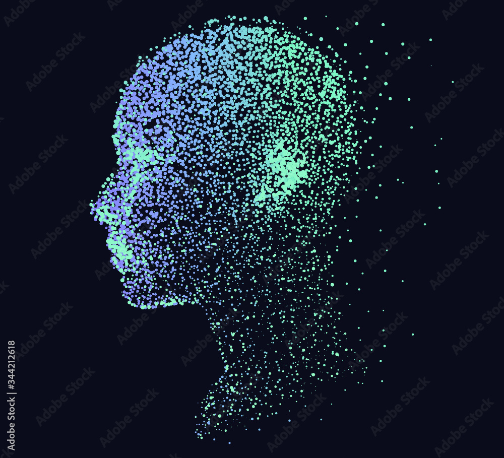 Aufkleber silhouette of a human head made of dots and particles. conceptual image of ai (artificial intelligen