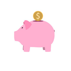 Piggy bank image in realistic flat style. Deposite, money, coin. Vector illustration.