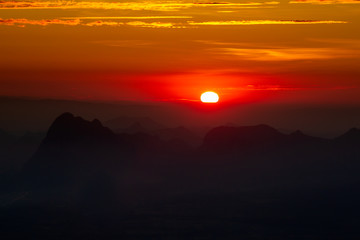 Mountain landscape,Panoramic view misty morning sunrise in mountain at north Thailand