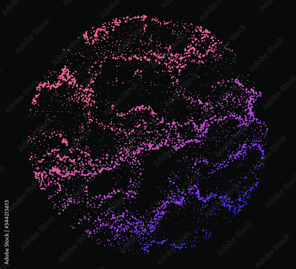 Aufkleber Dotted sphere made with Generative art algorithm - Perlin gradient simplex noise for texture synthesis. Conceptual image of high tech systems: Artificial Intelligence, Deep Learning, Neural networks.