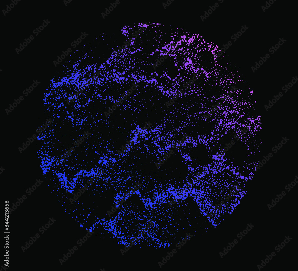 Poster Dotted sphere made with Generative art algorithm - Perlin gradient simplex noise for texture synthesis. Conceptual image of high tech systems: Artificial Intelligence, Deep Learning, Neural networks.