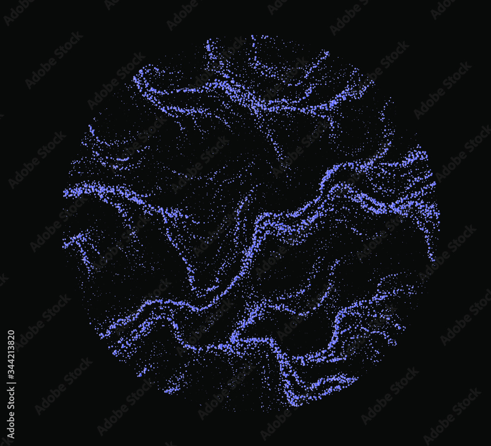 Aufkleber Dotted sphere made with Generative art algorithm - Perlin gradient simplex noise for texture synthesis. Conceptual image of high tech systems: Artificial Intelligence, Deep Learning, Neural networks.