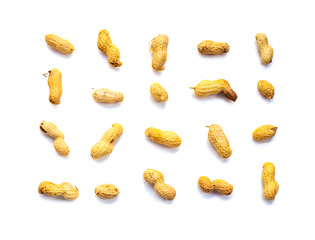 Set of dry Inshell peanuts on white background