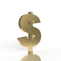 3D Rendering golden Dollar Sign isolated on white background