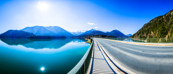 reservoir Sylvensteinspeicher lake in Bavaria