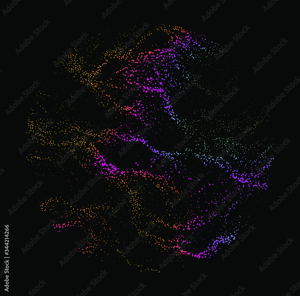 Aufkleber Dotted sphere made with Generative art algorithm - Perlin gradient simplex noise for texture synthesis. Conceptual image of high tech systems: Artificial Intelligence, Deep Learning, Neural networks.