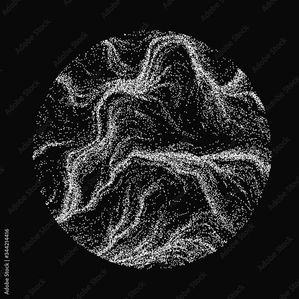 Aufkleber Dotted sphere made with Generative art algorithm - Perlin gradient simplex noise for texture synthesis. Conceptual image of high tech systems: Artificial Intelligence, Deep Learning, Neural networks.