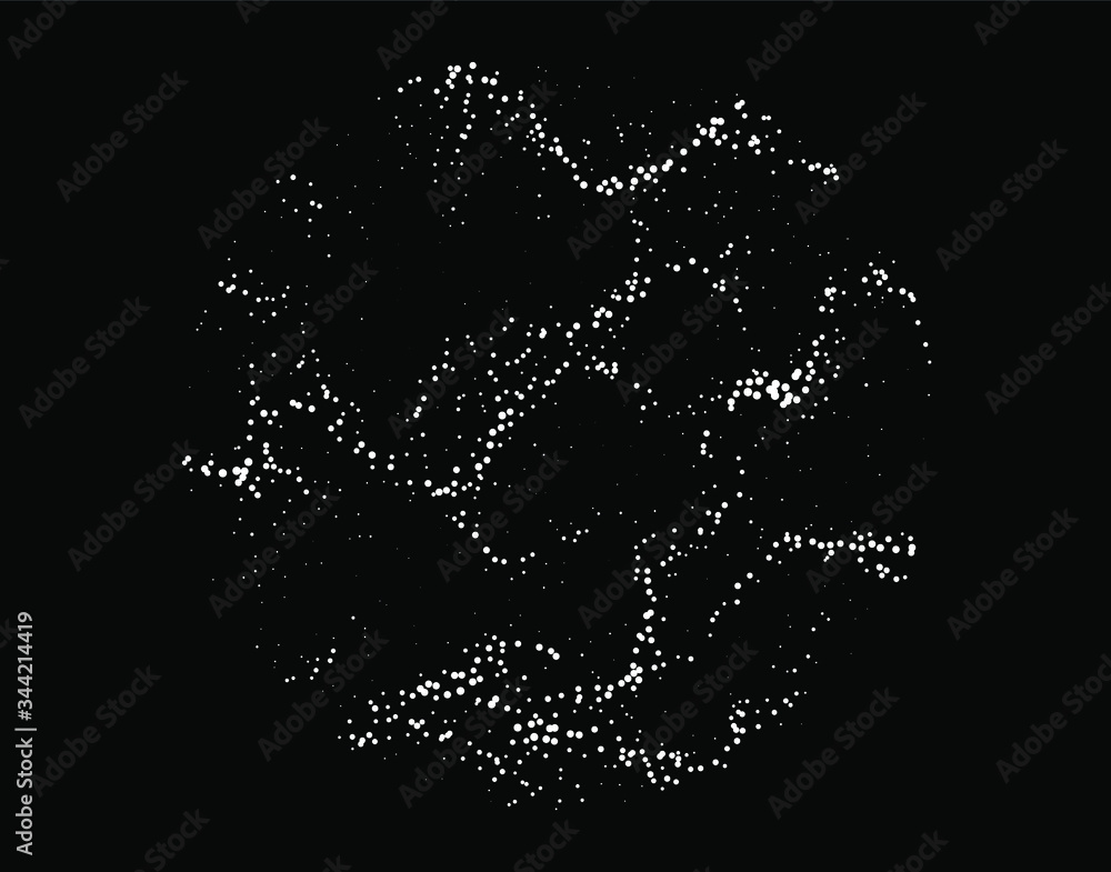 Poster Dotted sphere made with Generative art algorithm - Perlin gradient simplex noise for texture synthesis. Conceptual image of high tech systems: Artificial Intelligence, Deep Learning, Neural networks.