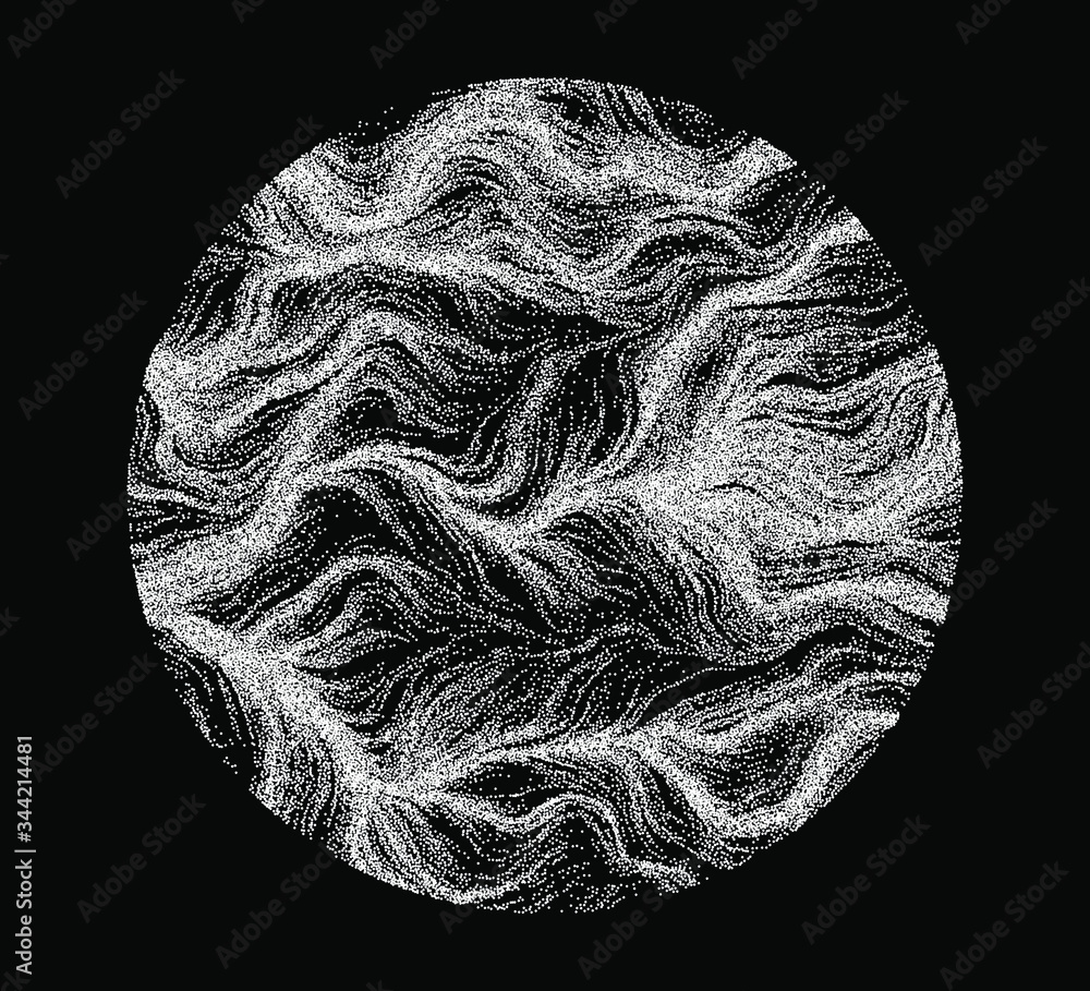 Aufkleber Dotted sphere made with Generative art algorithm - Perlin gradient simplex noise for texture synthesis. Conceptual image of high tech systems: Artificial Intelligence, Deep Learning, Neural networks.