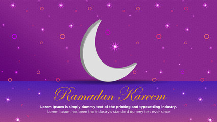 Fototapeta na wymiar Ramadan Kareem, eid ul Fitr background purple with white the moon, blink light & ornaments