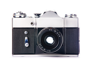 Vintage 35 mm SLR camera isolated white