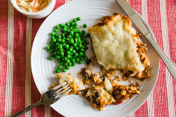 Lasagna dinner with vegetables